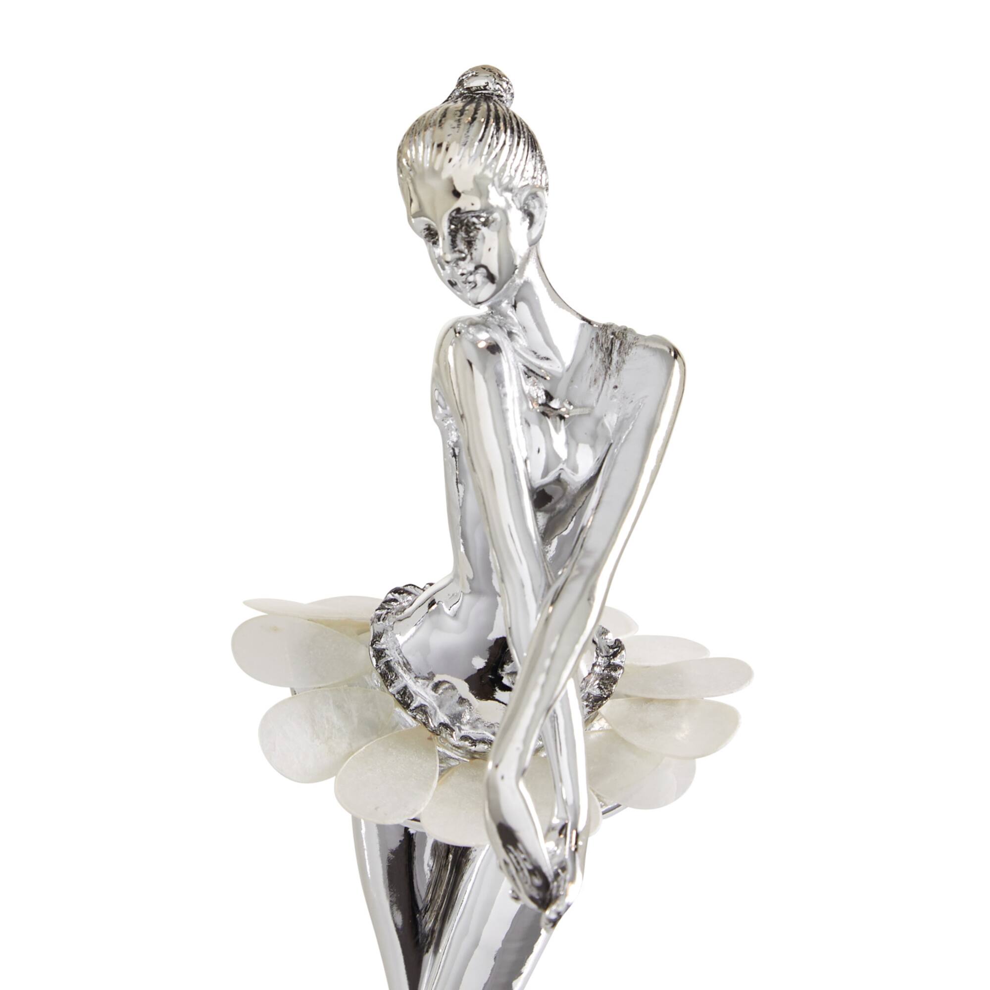 Set of 3 Silver Polystone Glam Dancer Sculpture, 10.75", 11.75", 11.75"